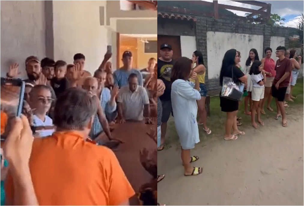 Vídeo: debaixo de sol, apoiadores fazem fila para ver Bolsonaro em Mambucaba